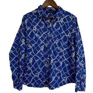 7th Avenue New York & Co. Blue & White Nautical Shirt Women’s Large